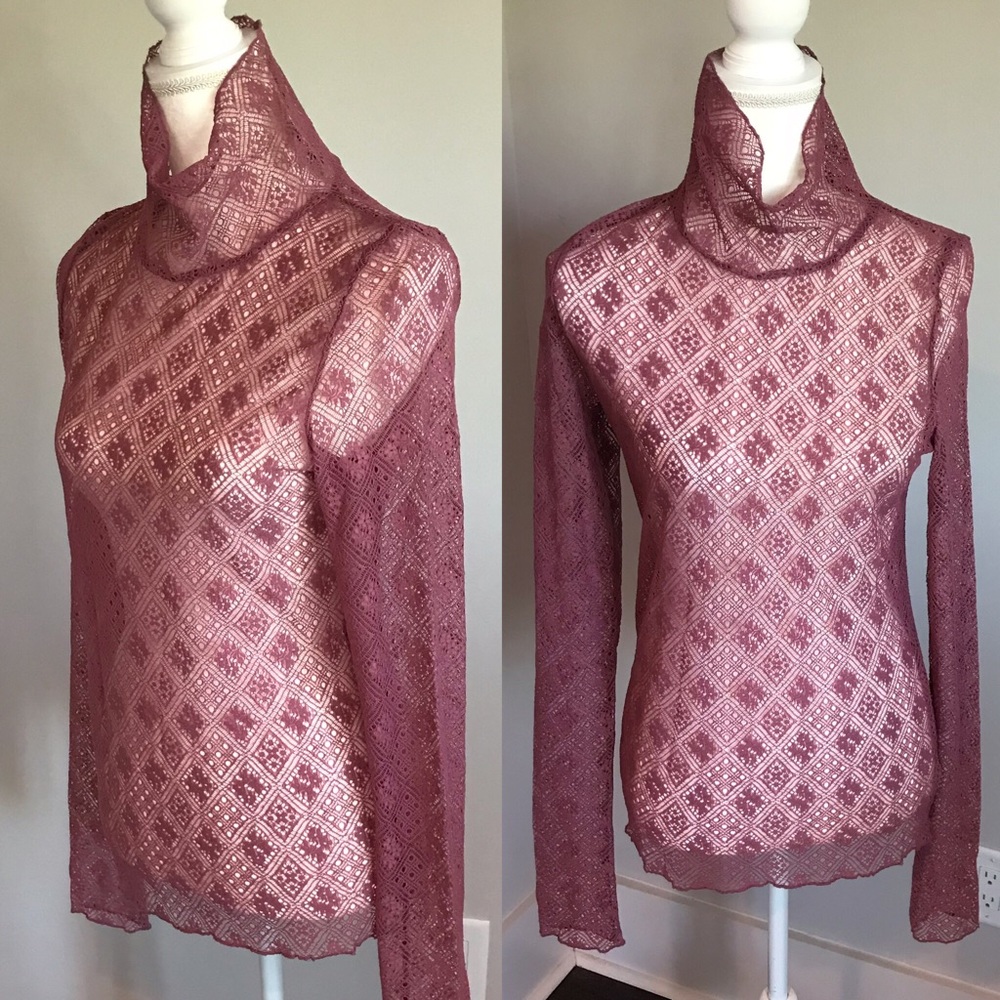 1 Left!! Free People Sheer Lace Turtleneck Top - Picture 5 of 8
